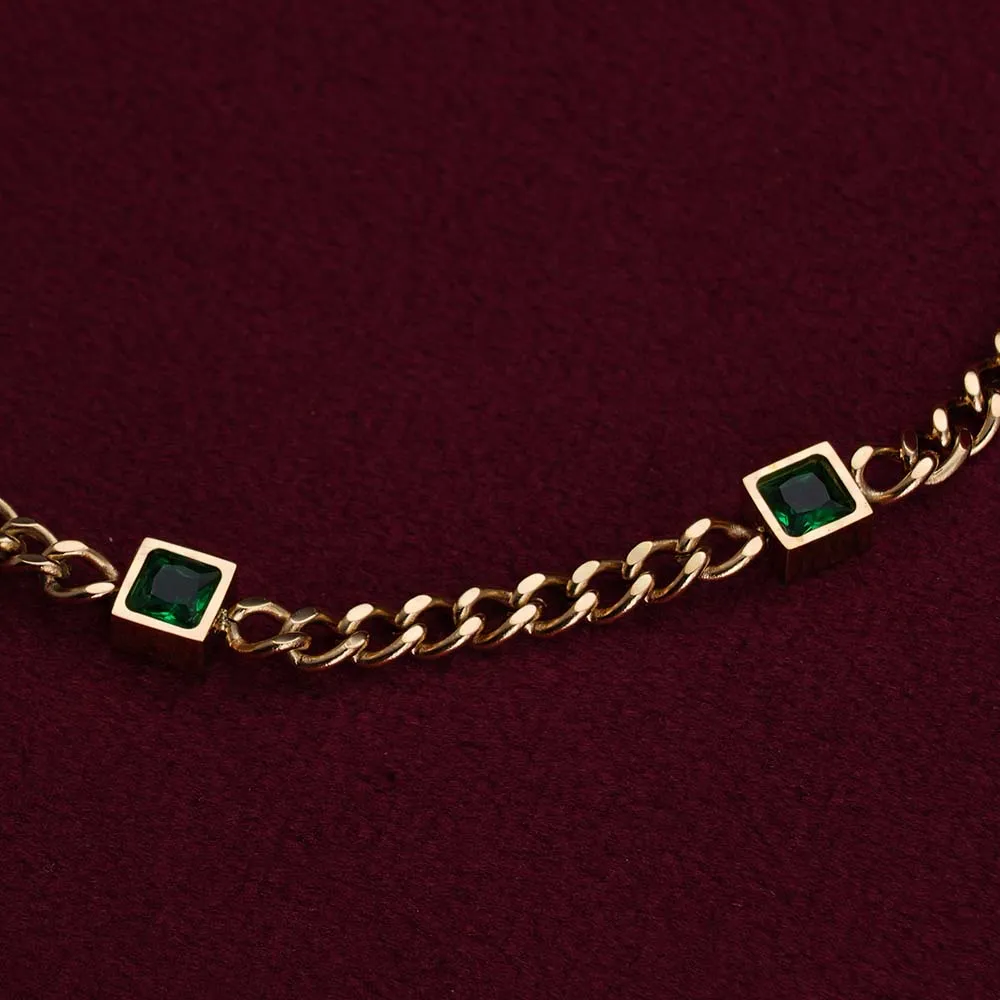 Gold Green Gem Chain Bracelet