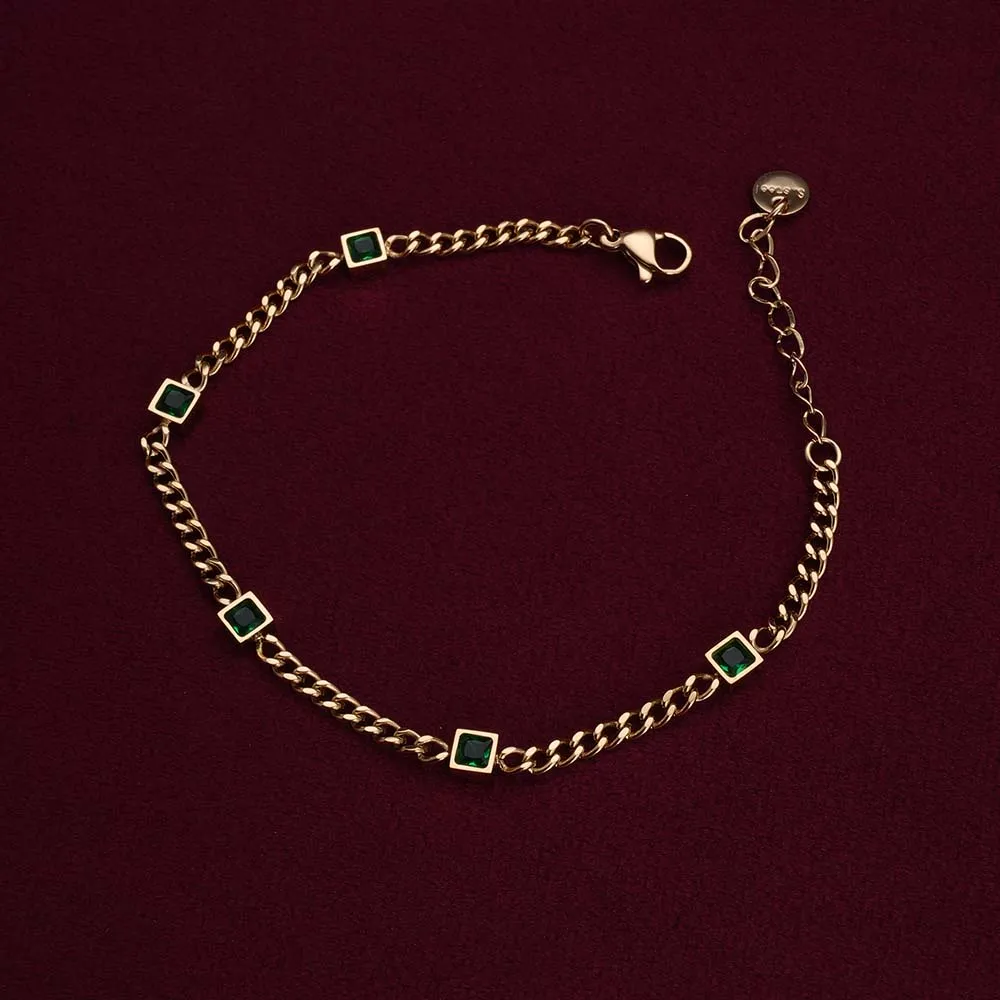 Gold Green Gem Chain Bracelet