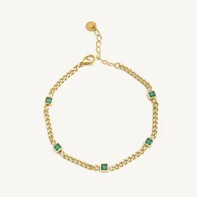 Gold Green Gem Chain Bracelet