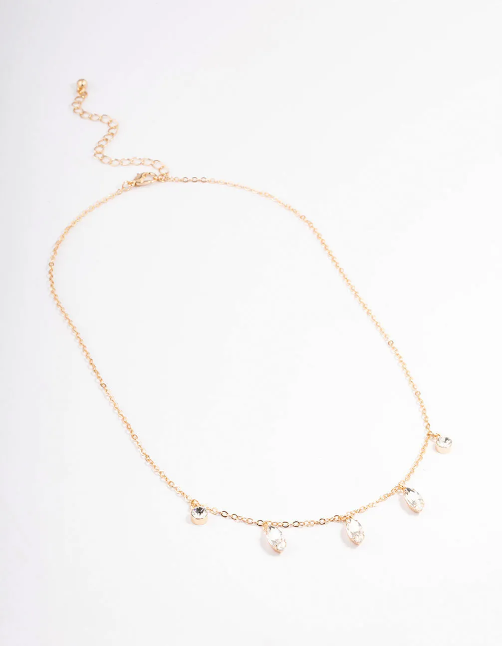 Gold Marquise Station Drop Necklace