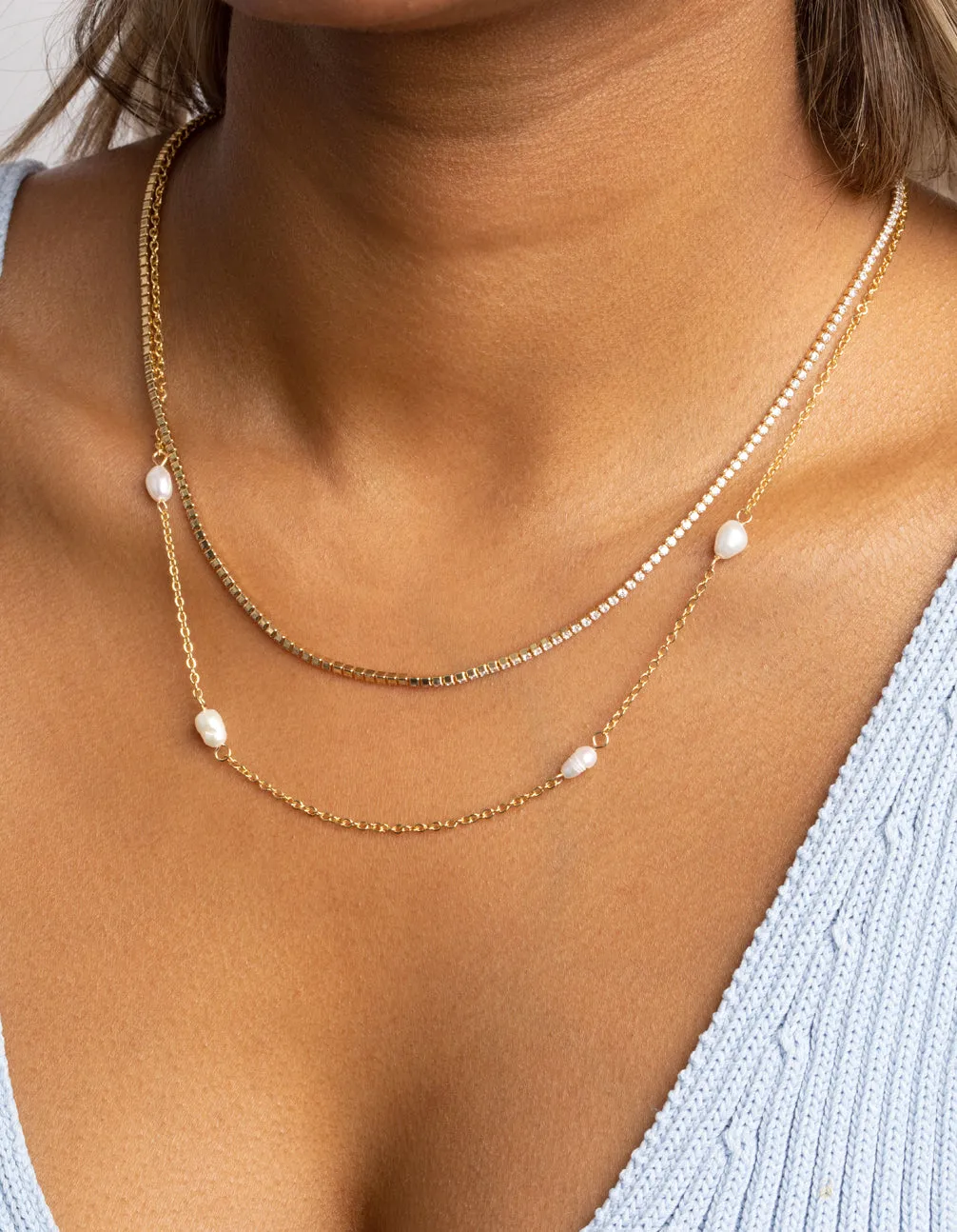 Gold Plated Pearl Layered Necklace