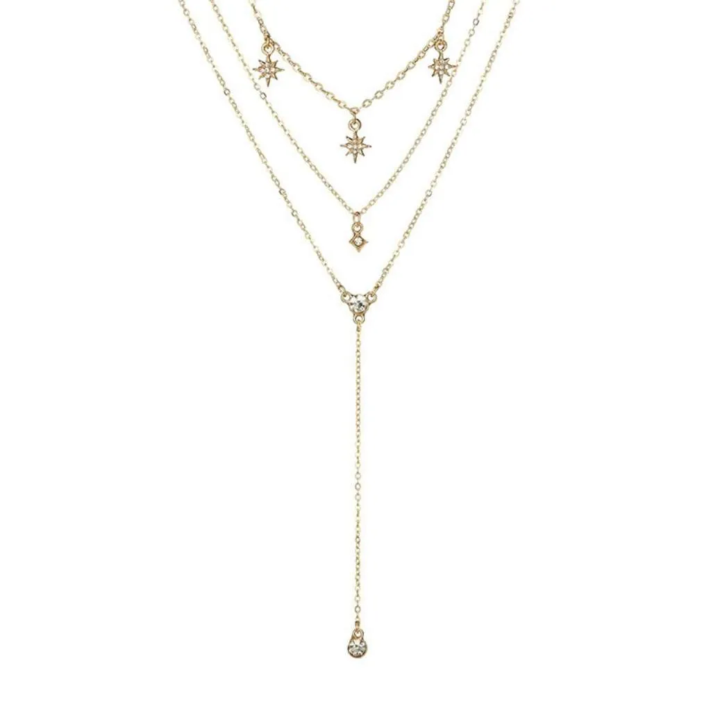 Gold Starburst Lariat Necklace