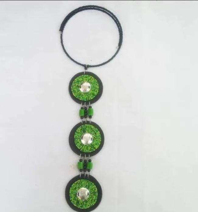 Green and black long beaded handmade masaai masai maasai choker necklace with free shipping world wide