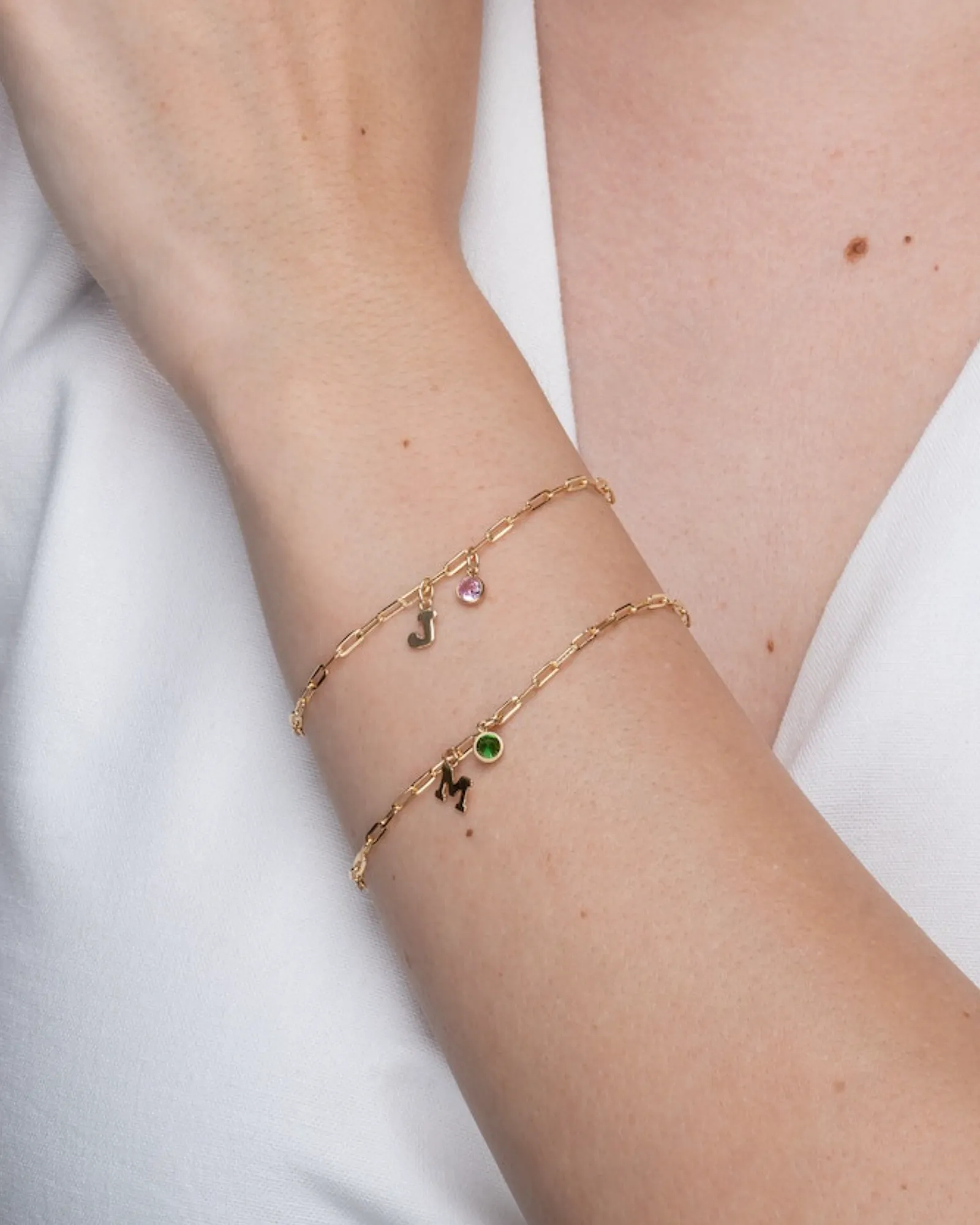 【I-P】Letter and Birthstone Bracelet