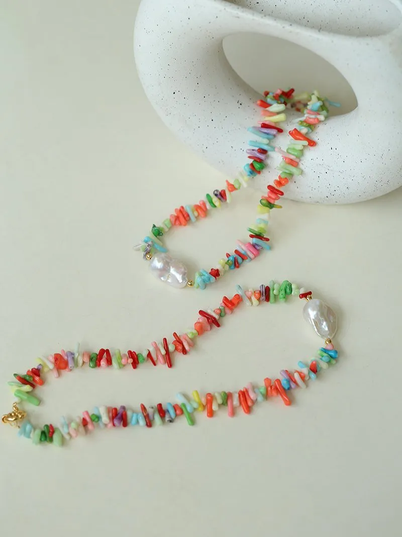 Irregular Multicolor Gemstone Baroque Pearl Necklace