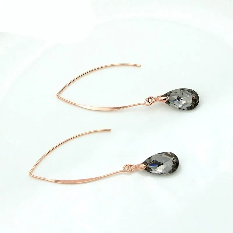 Japanese Rose Gold Imitation Crystal Water Drop Dangle Earrings