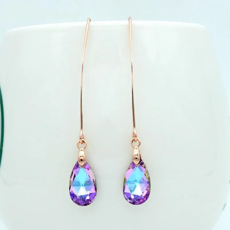 Japanese Rose Gold Imitation Crystal Water Drop Dangle Earrings