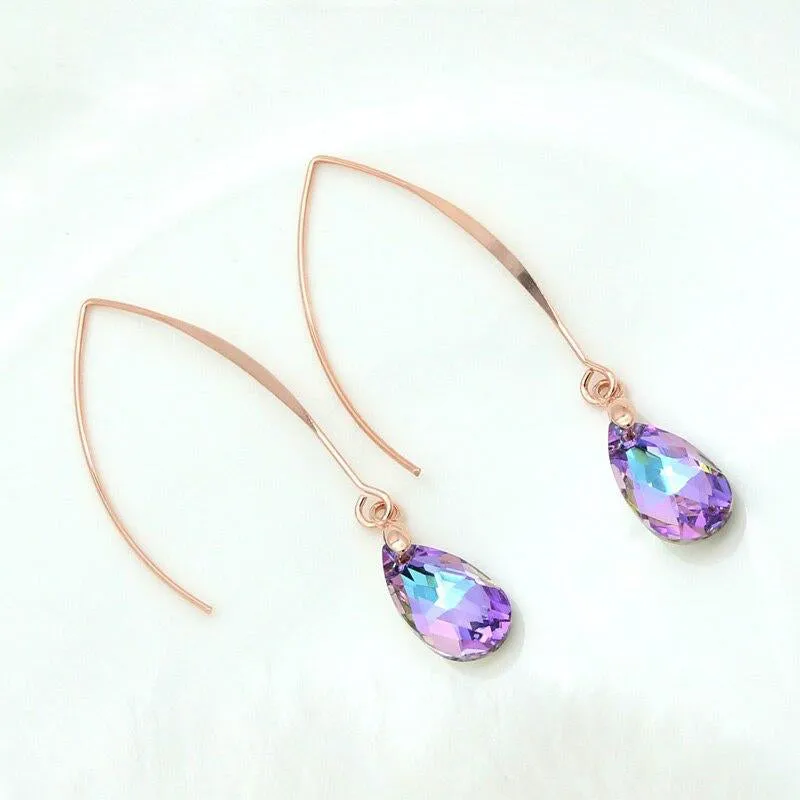 Japanese Rose Gold Imitation Crystal Water Drop Dangle Earrings