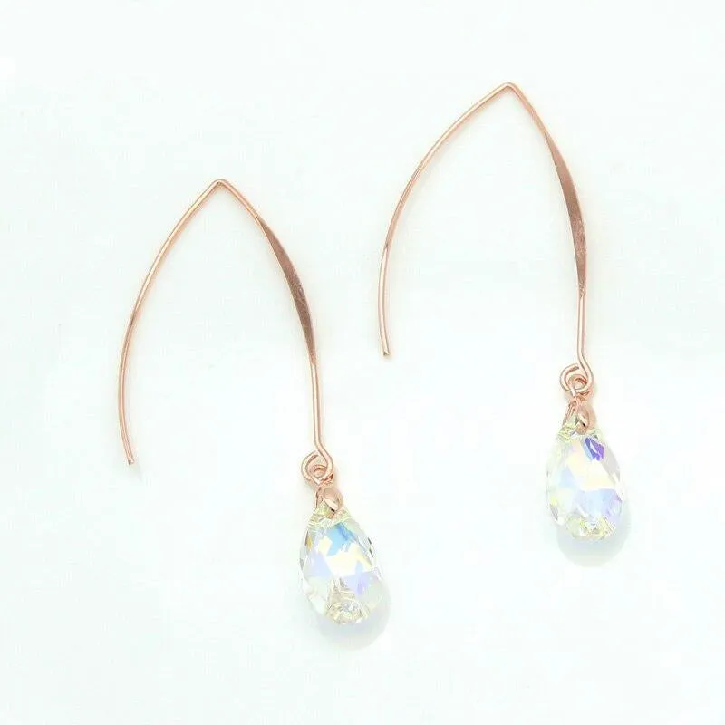 Japanese Rose Gold Imitation Crystal Water Drop Dangle Earrings