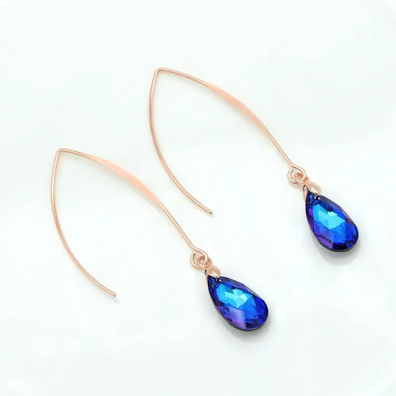 Japanese Rose Gold Imitation Crystal Water Drop Dangle Earrings