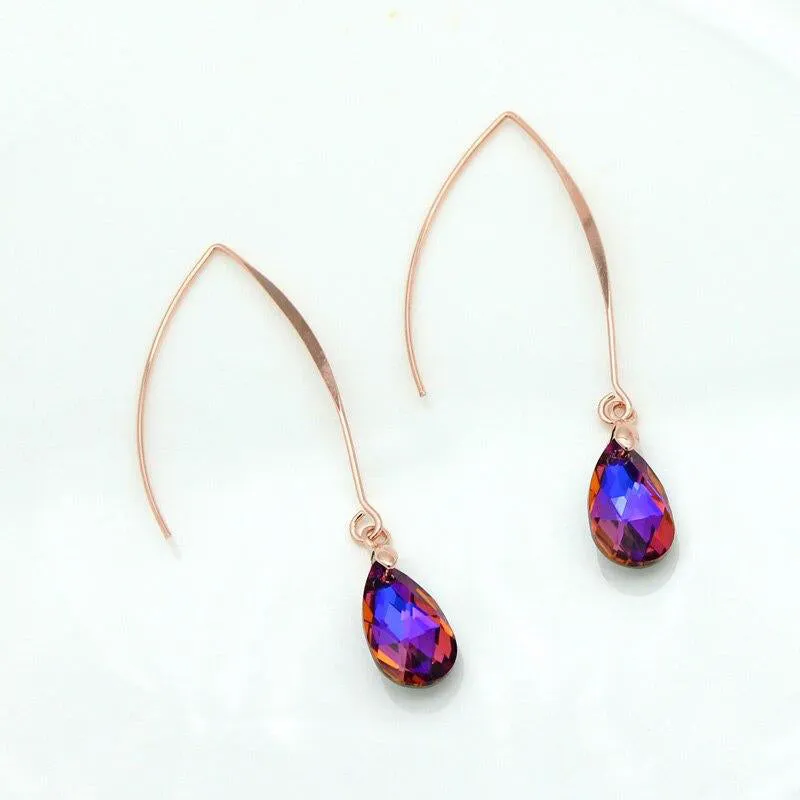 Japanese Rose Gold Imitation Crystal Water Drop Dangle Earrings