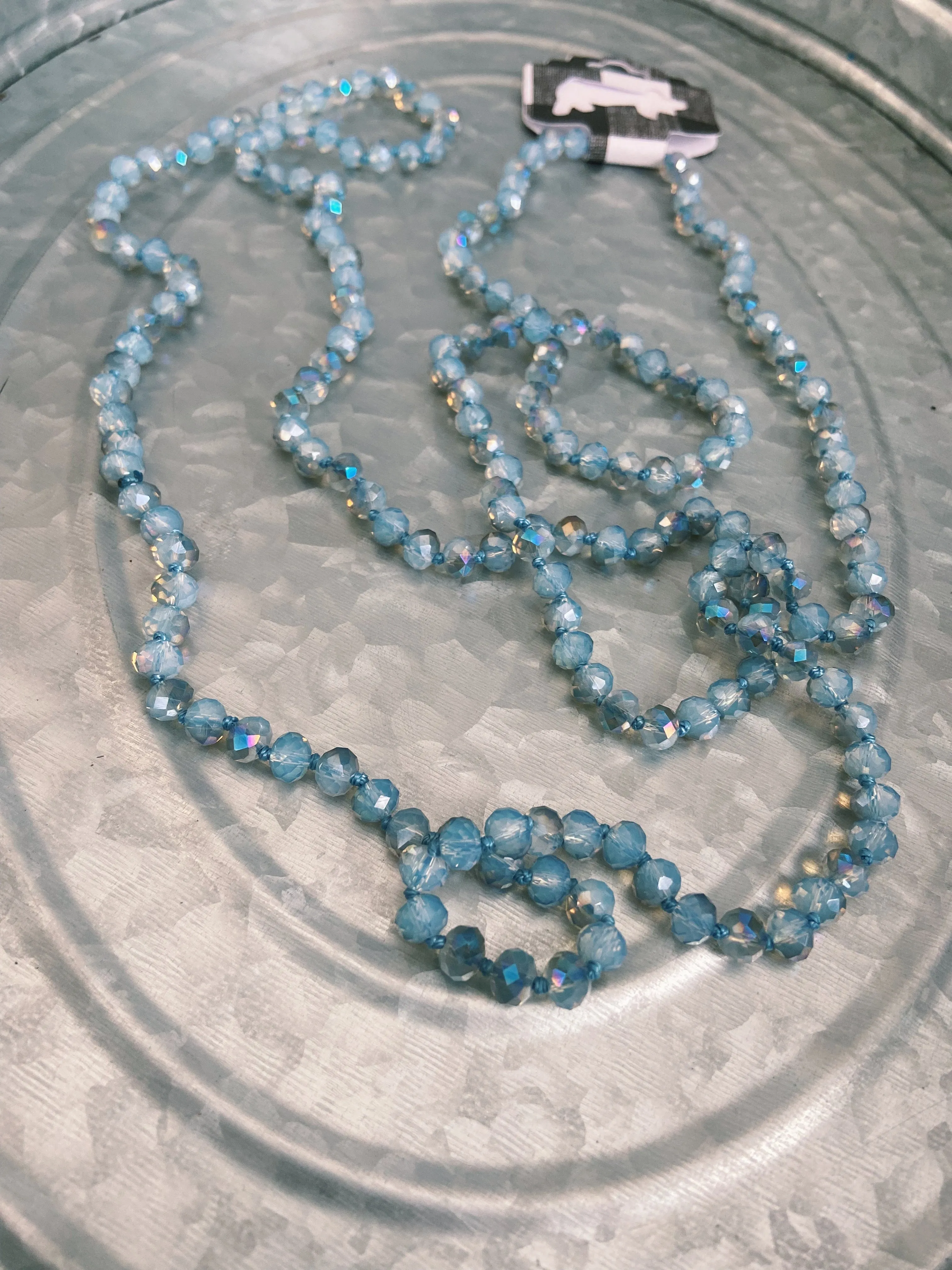 Light Blue & Tan/Silver Beaded Necklace