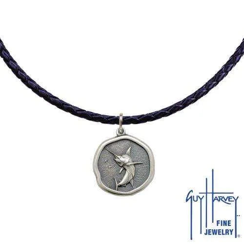 MARLIN LEATHER NECKLACE RELIC FINISH 25MM STERLING SILVER