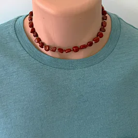 Mens Red Jasper Beaded Nugget Necklace