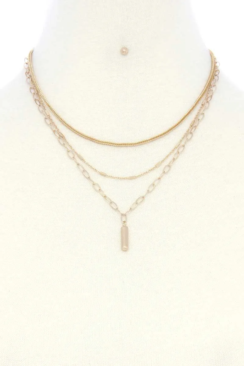 Metal Bar Oval Link Layered Neclace