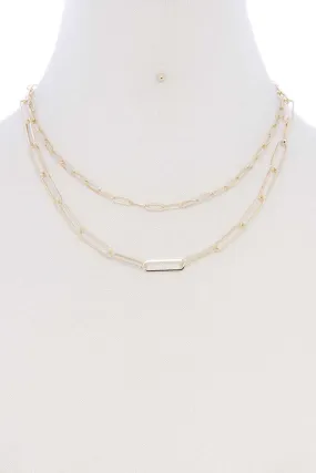 Metal Paper Clip Chain 2 Layered Necklace