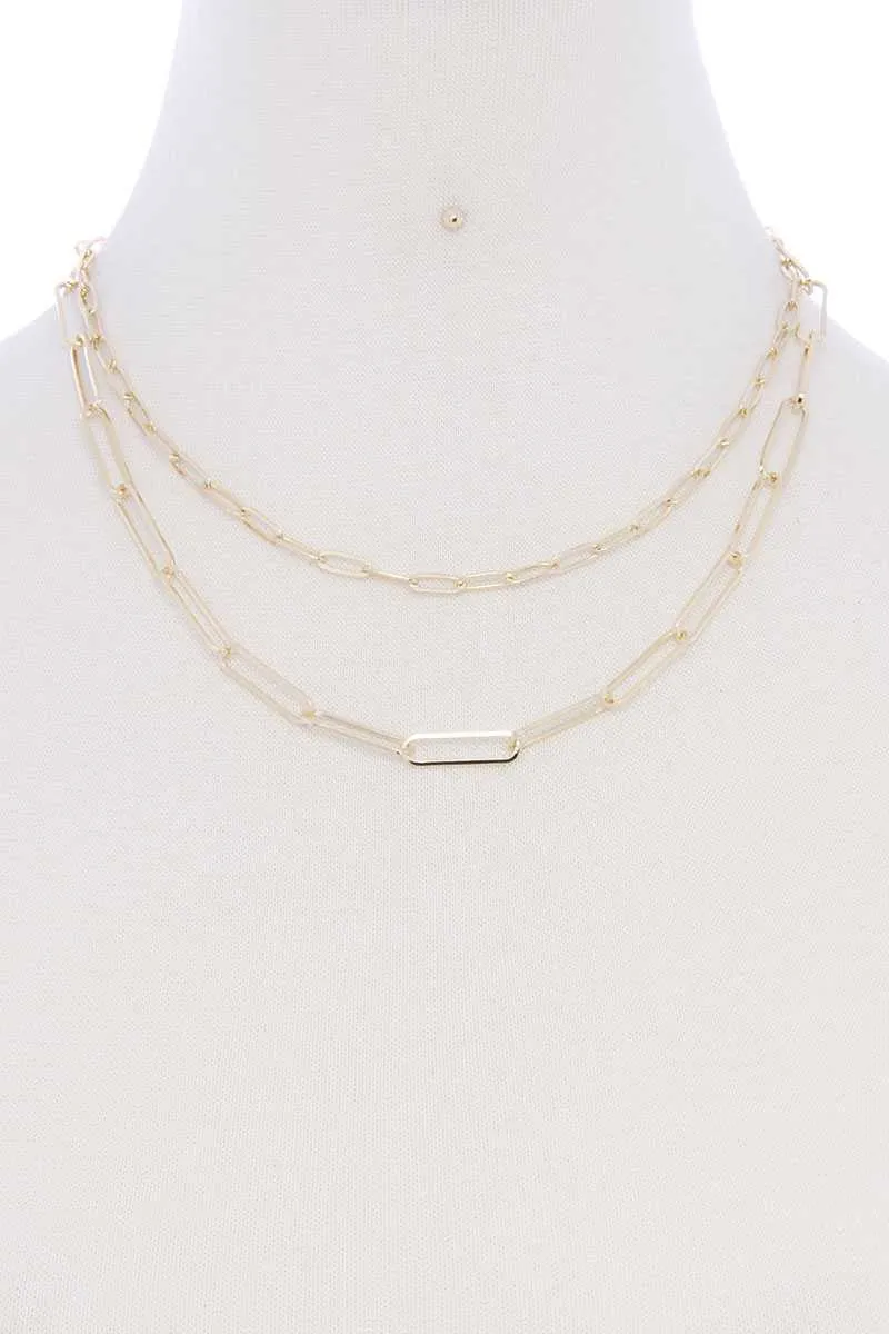 Metal Paper Clip Chain 2 Layered Necklace