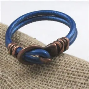 Metallic Blue and Copper Leather Cord Bracelet