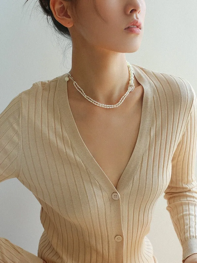 Millet Pearl and White Mother-of-Pearl Beaded Choker Necklace