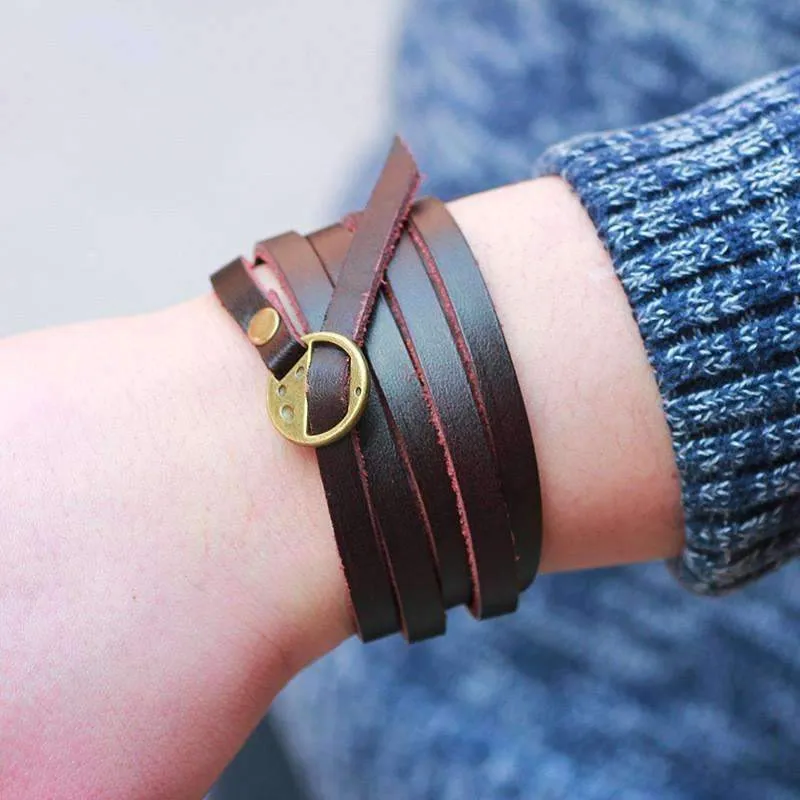 Multi-layer 5 Laps Retro Brown Leather Bracelet