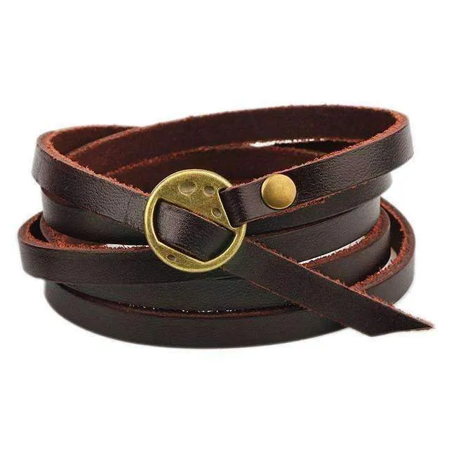 Multi-layer 5 Laps Retro Brown Leather Bracelet