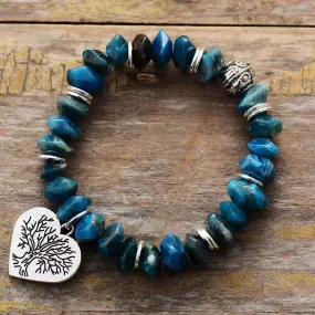 Natural Gemstone Heart Charm Apatite Stretch Bracelet