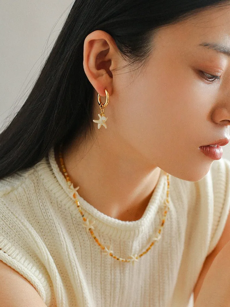 Natural Yellow Disc Shell and Starfish Necklace