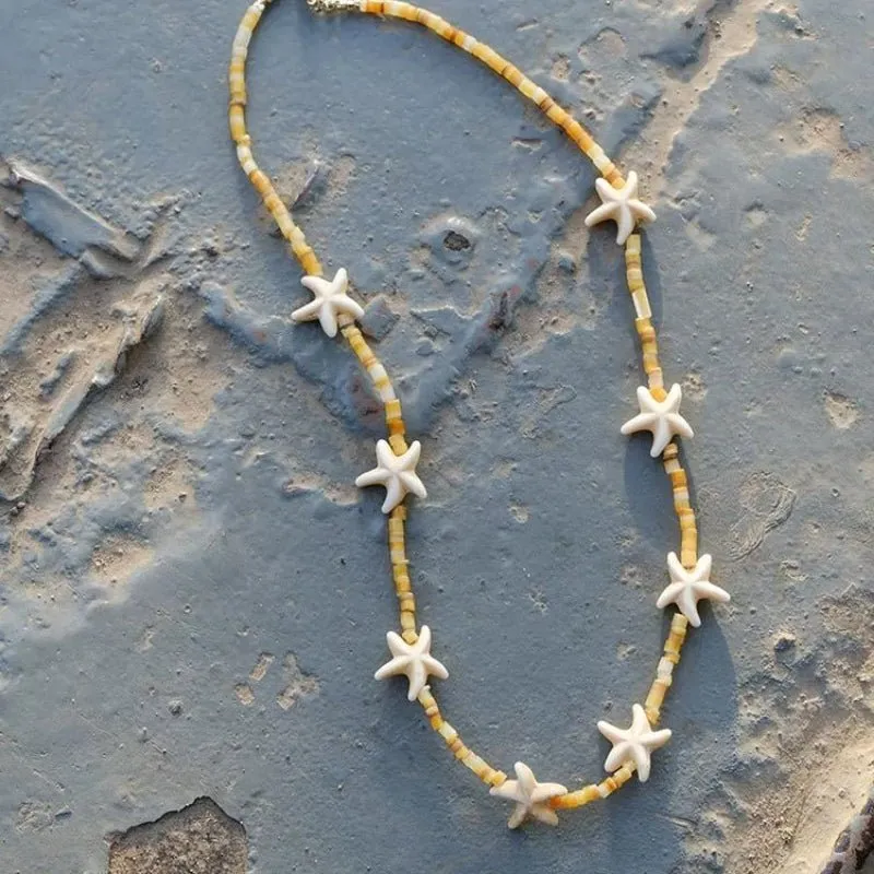 Natural Yellow Disc Shell and Starfish Necklace