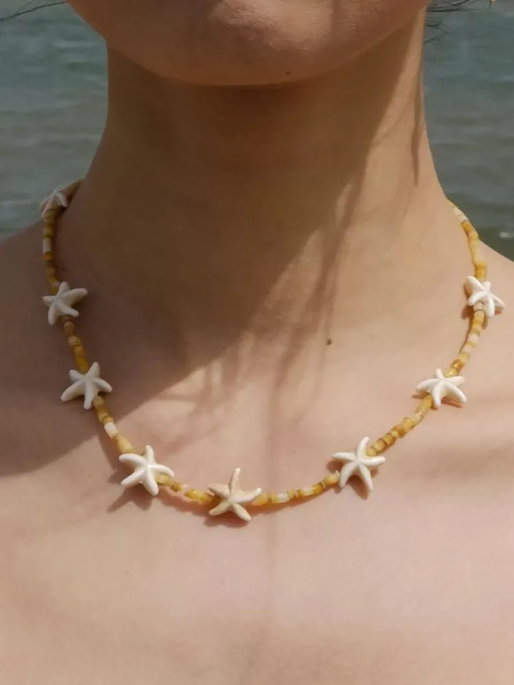 Natural Yellow Disc Shell and Starfish Necklace