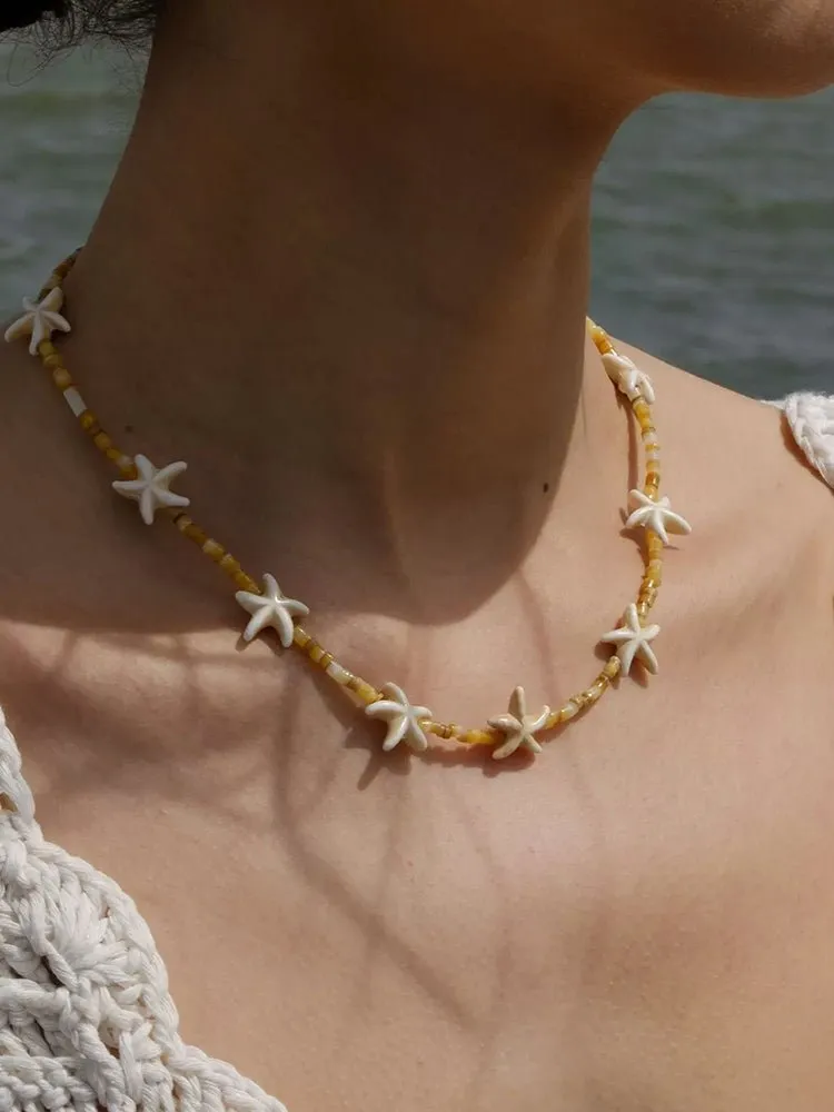 Natural Yellow Disc Shell and Starfish Necklace