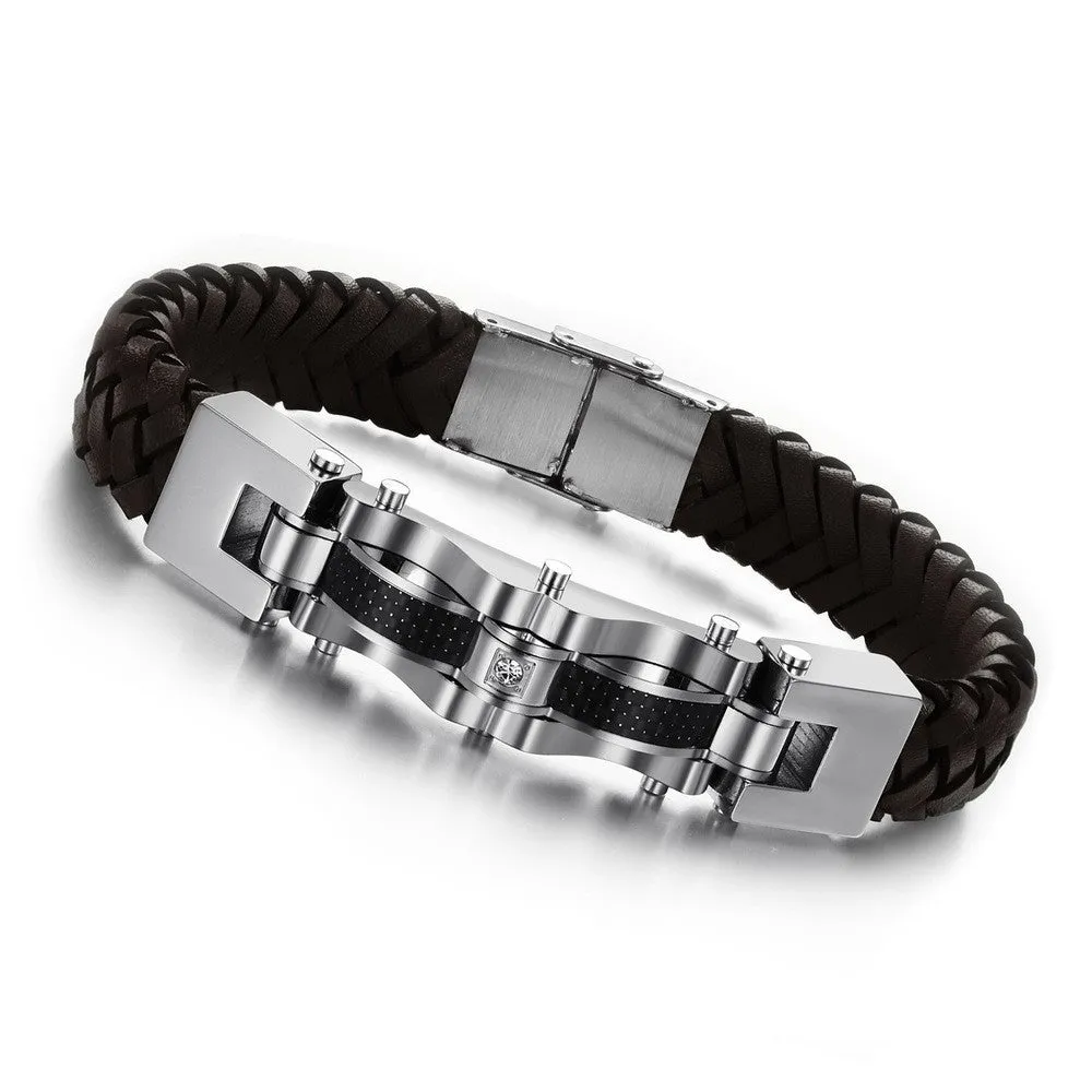 New arrival 316L stainless steel and leather wrist cuff bracelet