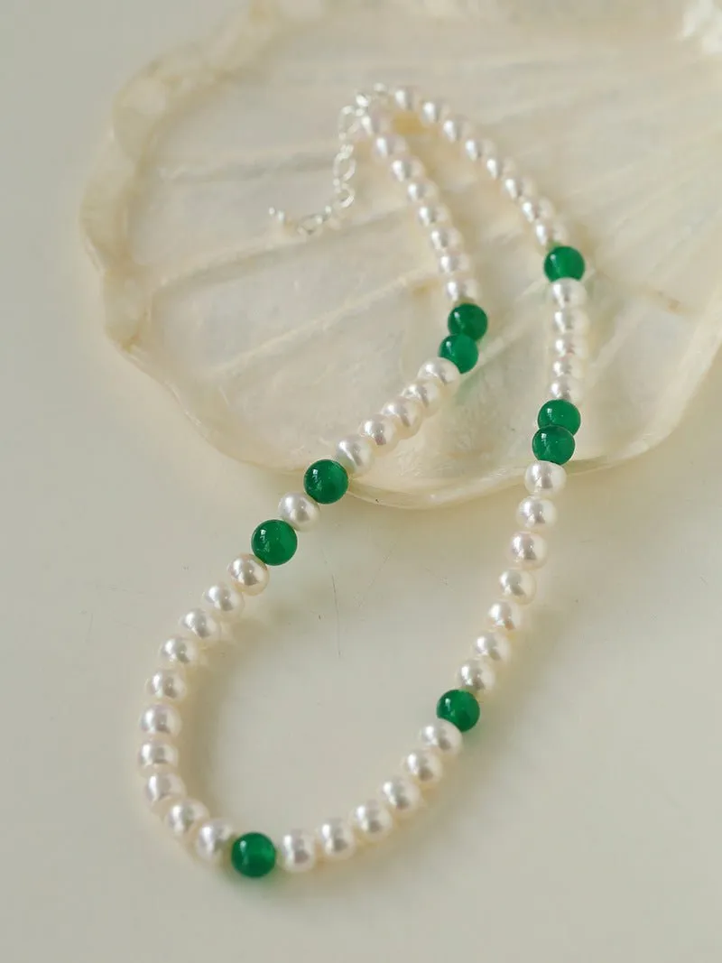 New Chinese-style Green Agate Pearl Necklace