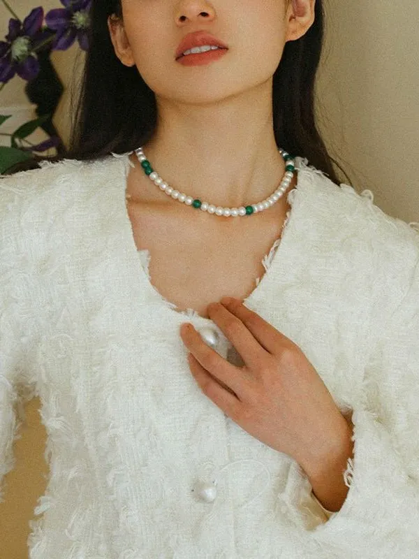 New Chinese-style Green Agate Pearl Necklace