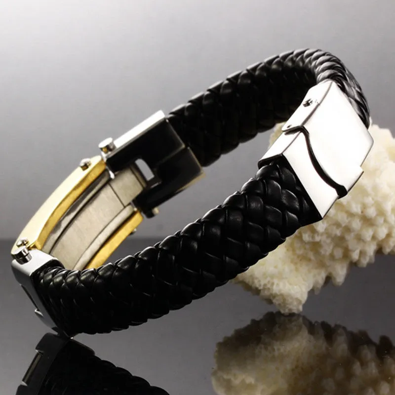 New fashion fine jewelry men cross leather stainless steel bracelets vintage bangle male accessories gifts