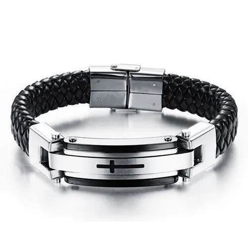 New fashion fine jewelry men cross leather stainless steel bracelets vintage bangle male accessories gifts