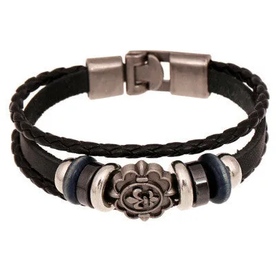 New Fashion Genuine Leather Wrap Bracelets Men Black Cowhide Braided Bracelets Bangles