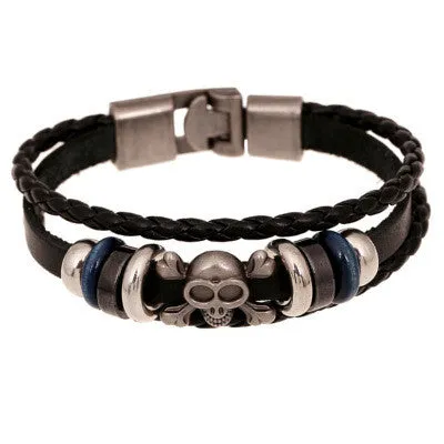 New Fashion Genuine Leather Wrap Bracelets Men Black Cowhide Braided Bracelets Bangles