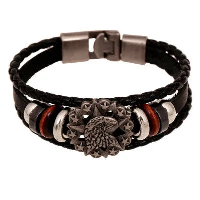 New Fashion Genuine Leather Wrap Bracelets Men Black Cowhide Braided Bracelets Bangles