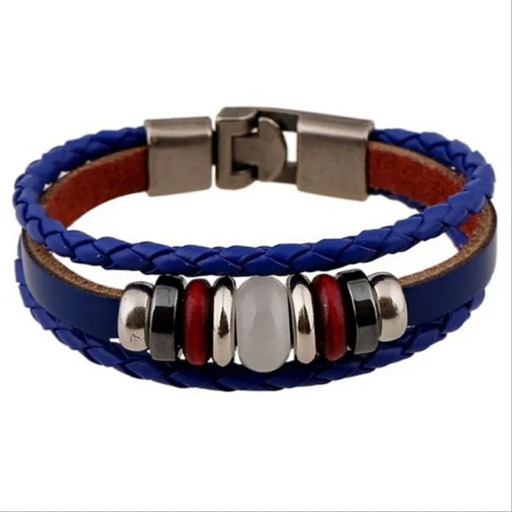 New Fashion Genuine Leather Wrap Bracelets Men Black Cowhide Braided Bracelets Bangles