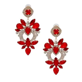 Open Heart Sparkly Statement Earrings Red