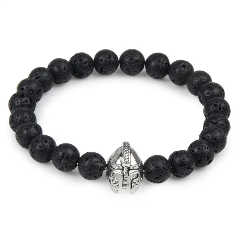 Owl Leopard Lion Head Buddha Beads Bracelet Charm Elastic Evil Eye Natural Stone Bracelet Hamsa Hand Lava Bracelet Men Helmet