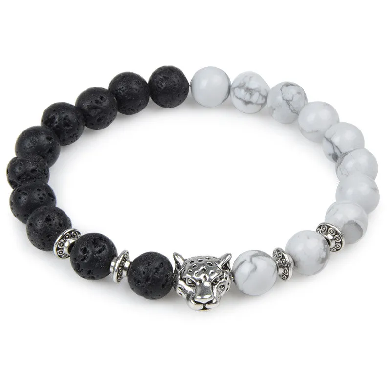 Owl Leopard Lion Head Buddha Beads Bracelet Charm Elastic Evil Eye Natural Stone Bracelet Hamsa Hand Lava Bracelet Men Helmet