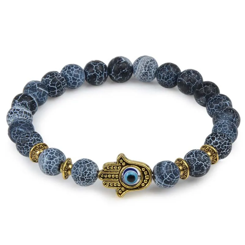 Owl Leopard Lion Head Buddha Beads Bracelet Charm Elastic Evil Eye Natural Stone Bracelet Hamsa Hand Lava Bracelet Men Helmet