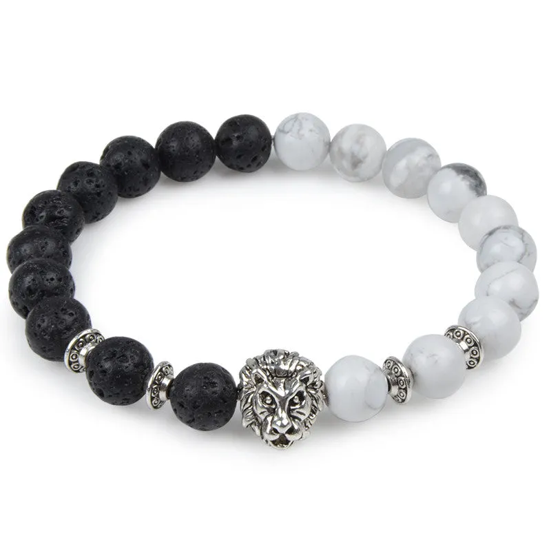 Owl Leopard Lion Head Buddha Beads Bracelet Charm Elastic Evil Eye Natural Stone Bracelet Hamsa Hand Lava Bracelet Men Helmet