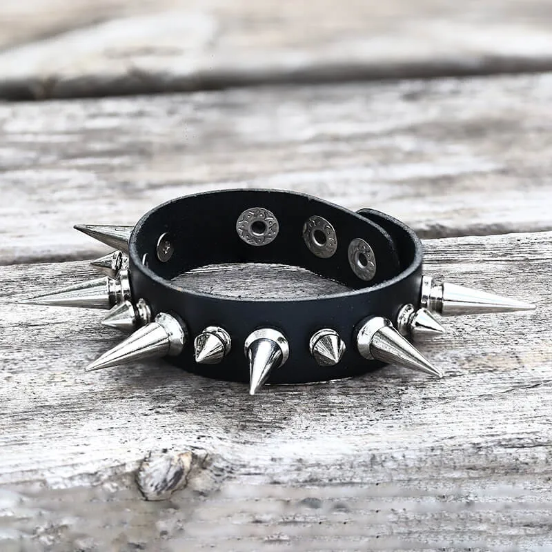 Punk Black PU Leather Spiked Bracelet