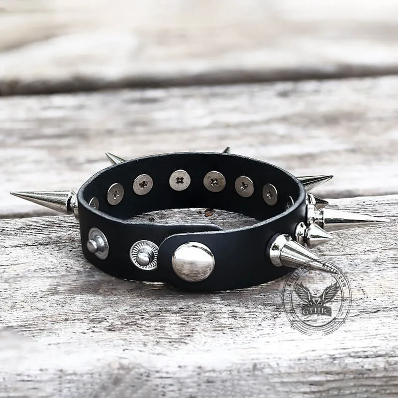 Punk Black PU Leather Spiked Bracelet