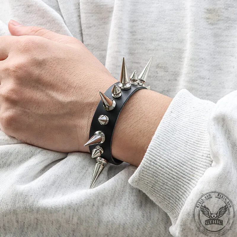 Punk Black PU Leather Spiked Bracelet