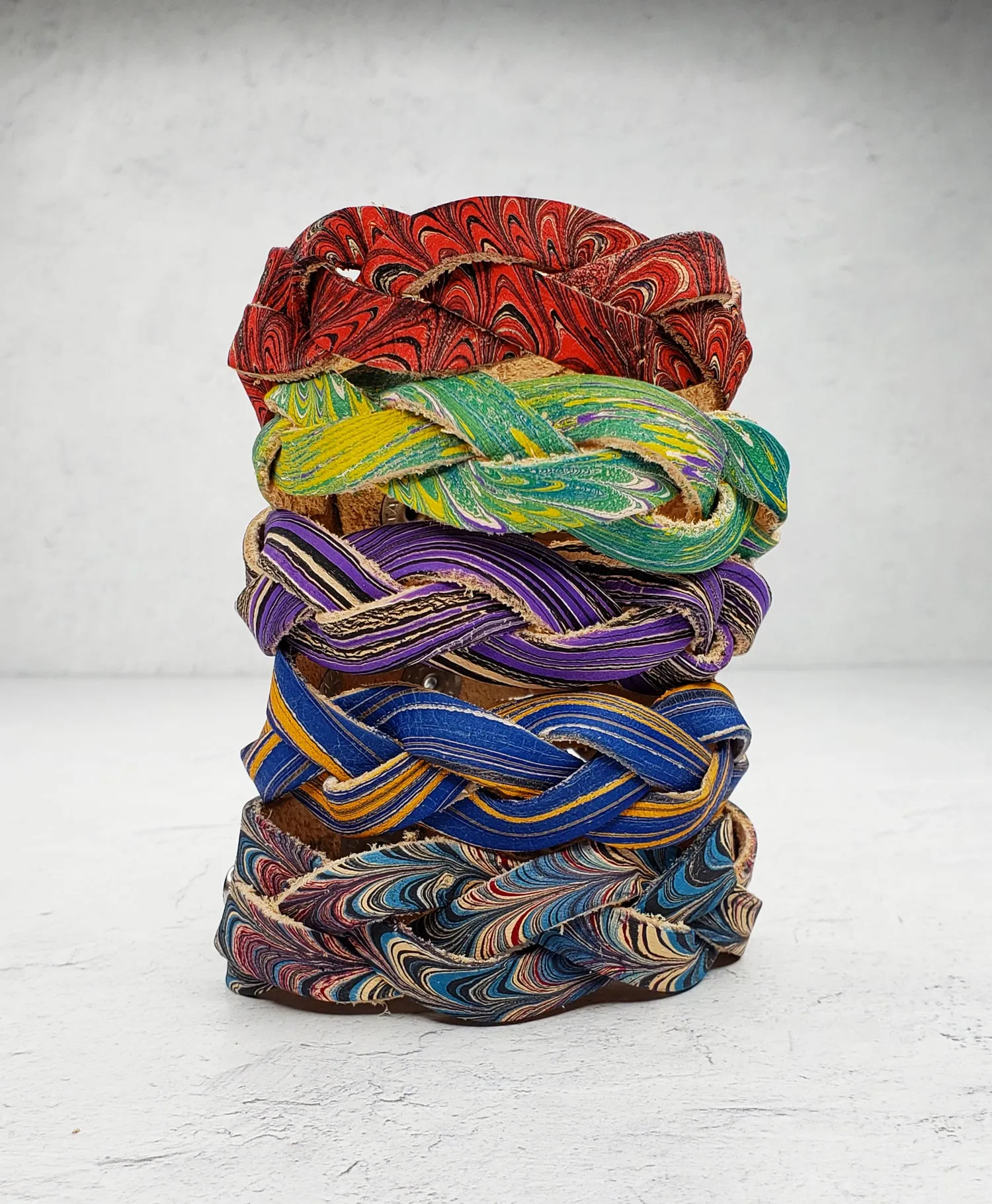 "Mystery Braid" Marbled Leather Bracelets by Pat K. Thomas