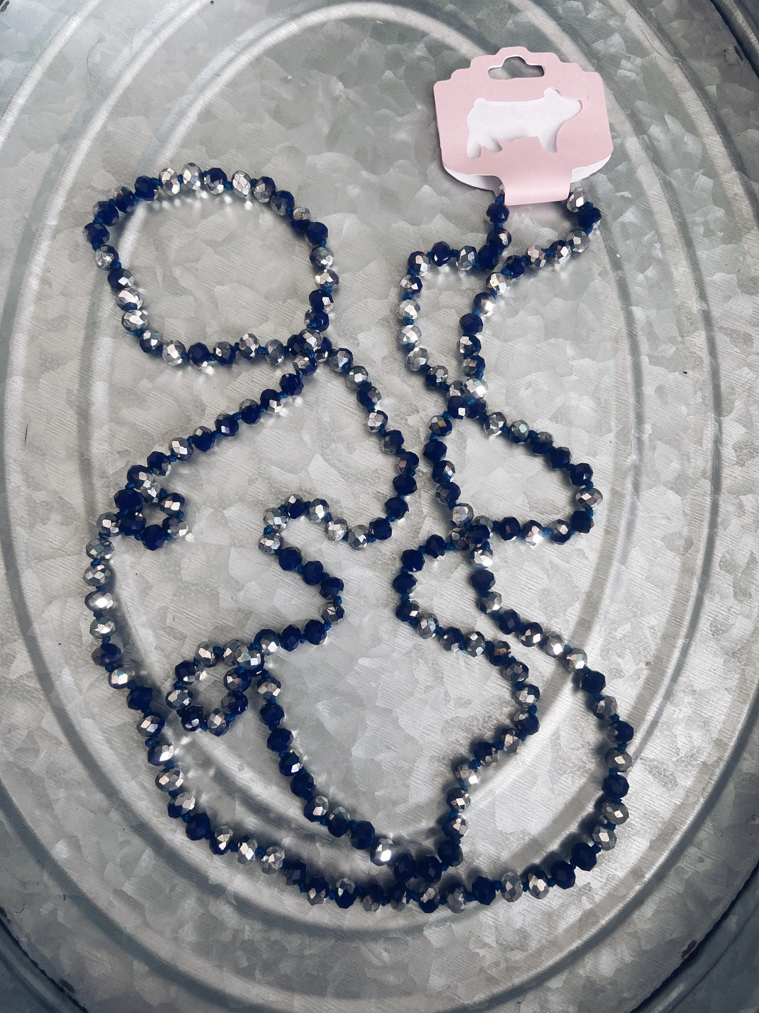 Royal Blue & Silver Beaded Necklace