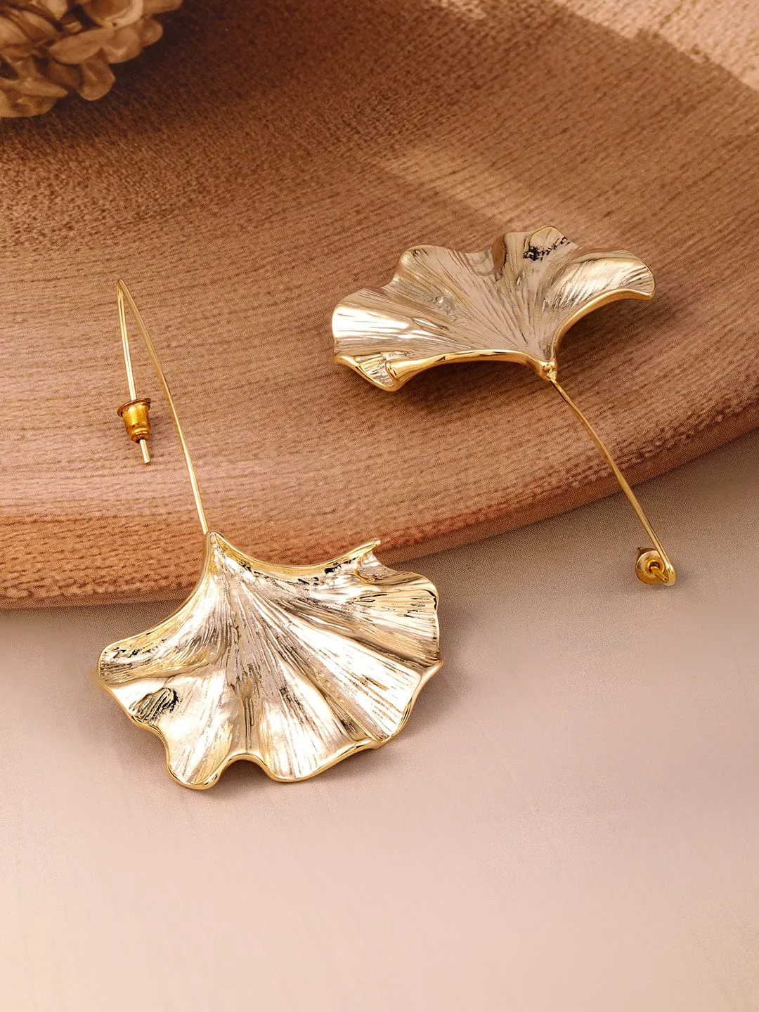 Rubans 18K Gold-Plated Statement Leaf Design Drop Earrings